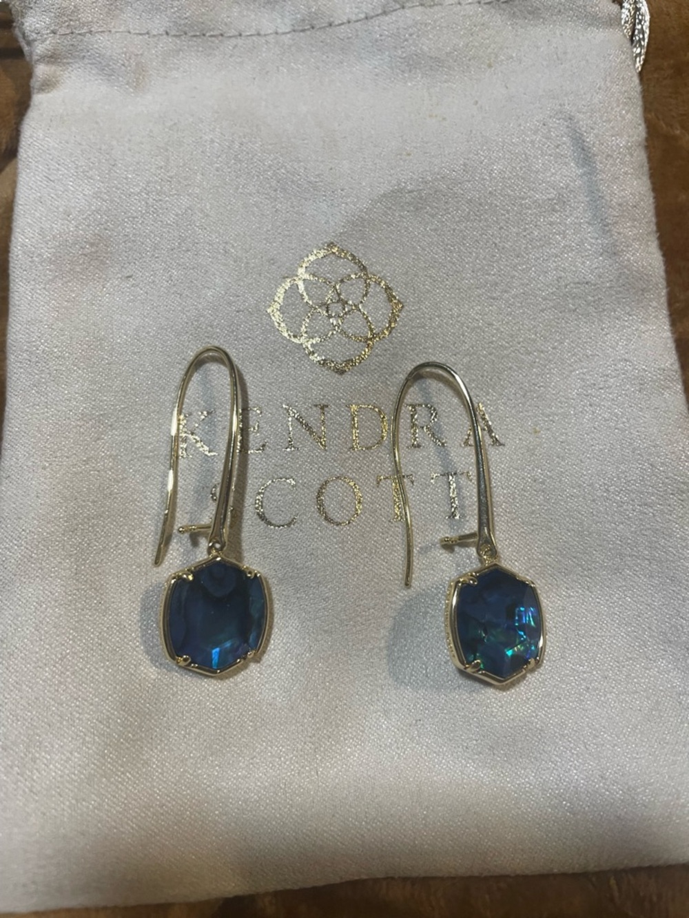 Kendra Scott Davis Drop Earrings in Gold and Navy Abalone
